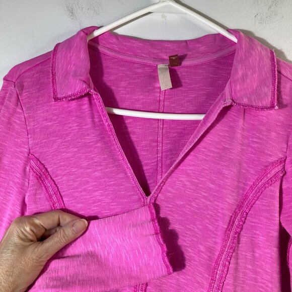 Womens Pilcro V Neck Ribbed Knit Top Long Sleeve Pink S Cotton Elastane - Picture 4 of 8